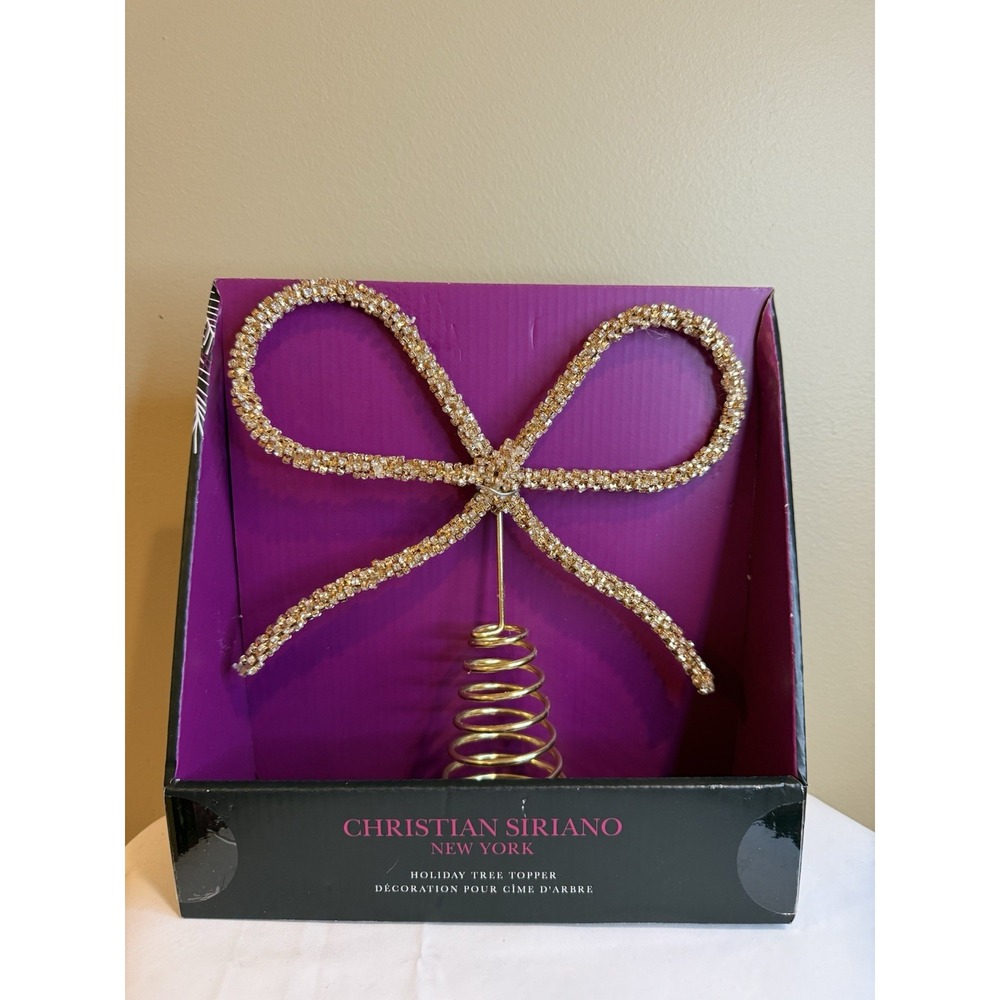 NEW Christian Siriano 2025 Holiday Gold‎ Rhinestone Bow Christmas Tree Topper